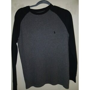 Polo Ralph Lauren Medium Black  And Grey Henley Crewneck Shirt  Medium
